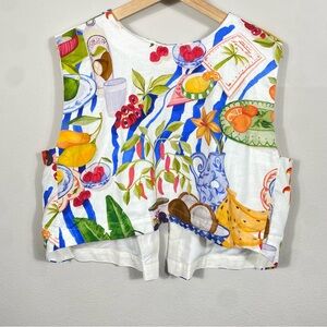 NWT Farm Rio Fresh Table Cropped Linen Blouse Women’s Size Large